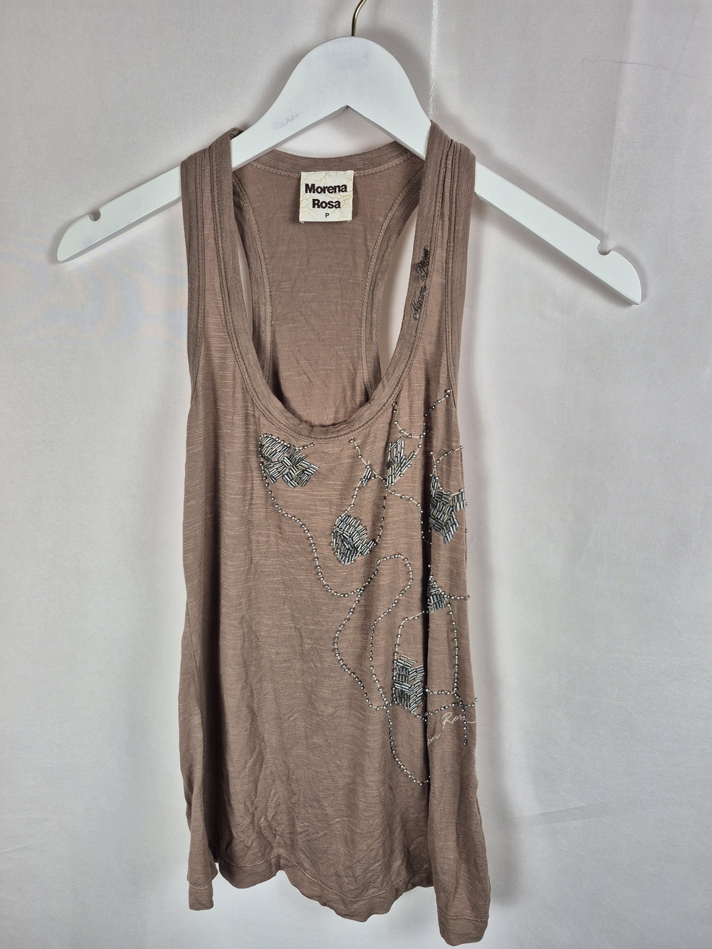 VTG Morena Rosa Taupe Embellished Racerback Tank Top Size S